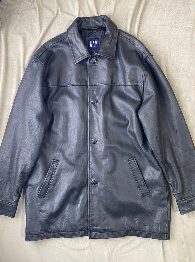 野村訓市氏着用 名作OLD GAP ブラックレザーカーコート Lサイズ - メルカリ