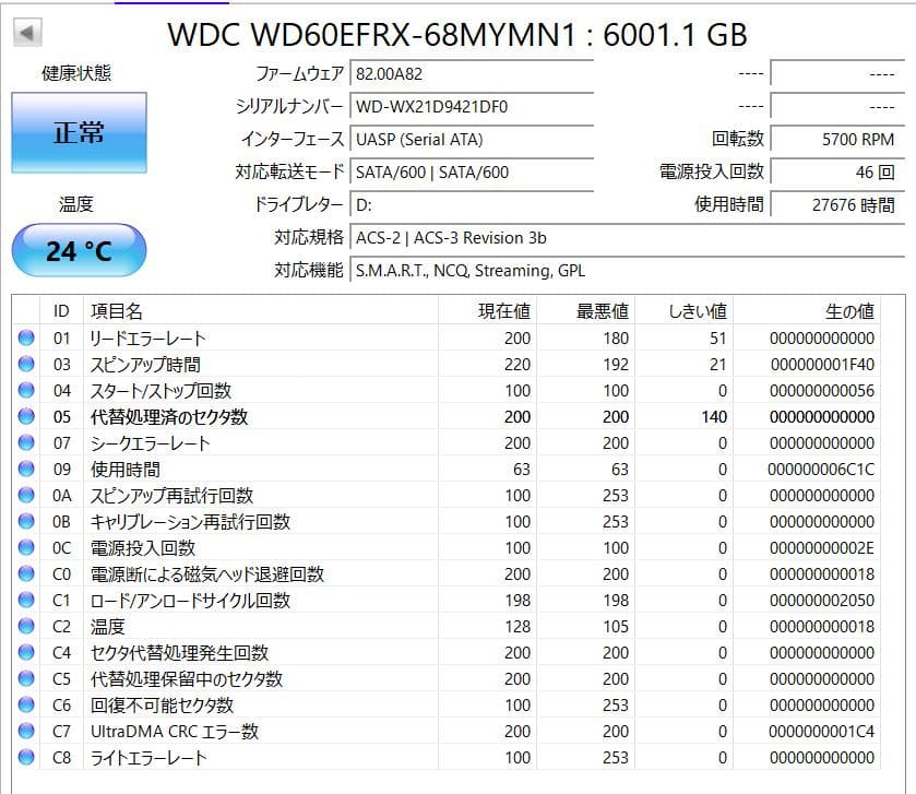 WD Red Pro WD60EFRX 3.5” 6TB NAS用ハードドライブ