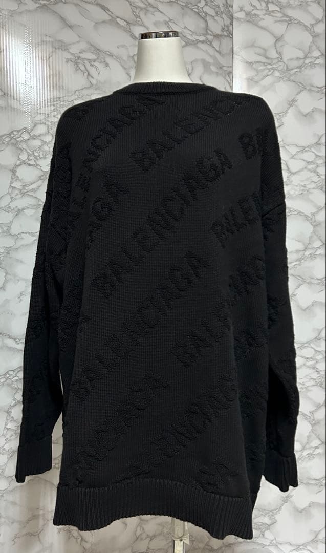 【美品正規品】BALENCIAGA バレンシアガ ロゴジャガードニット 中古・古着通販】BALENCIAGA (バレンシアガ) ロゴジャガードクルー
