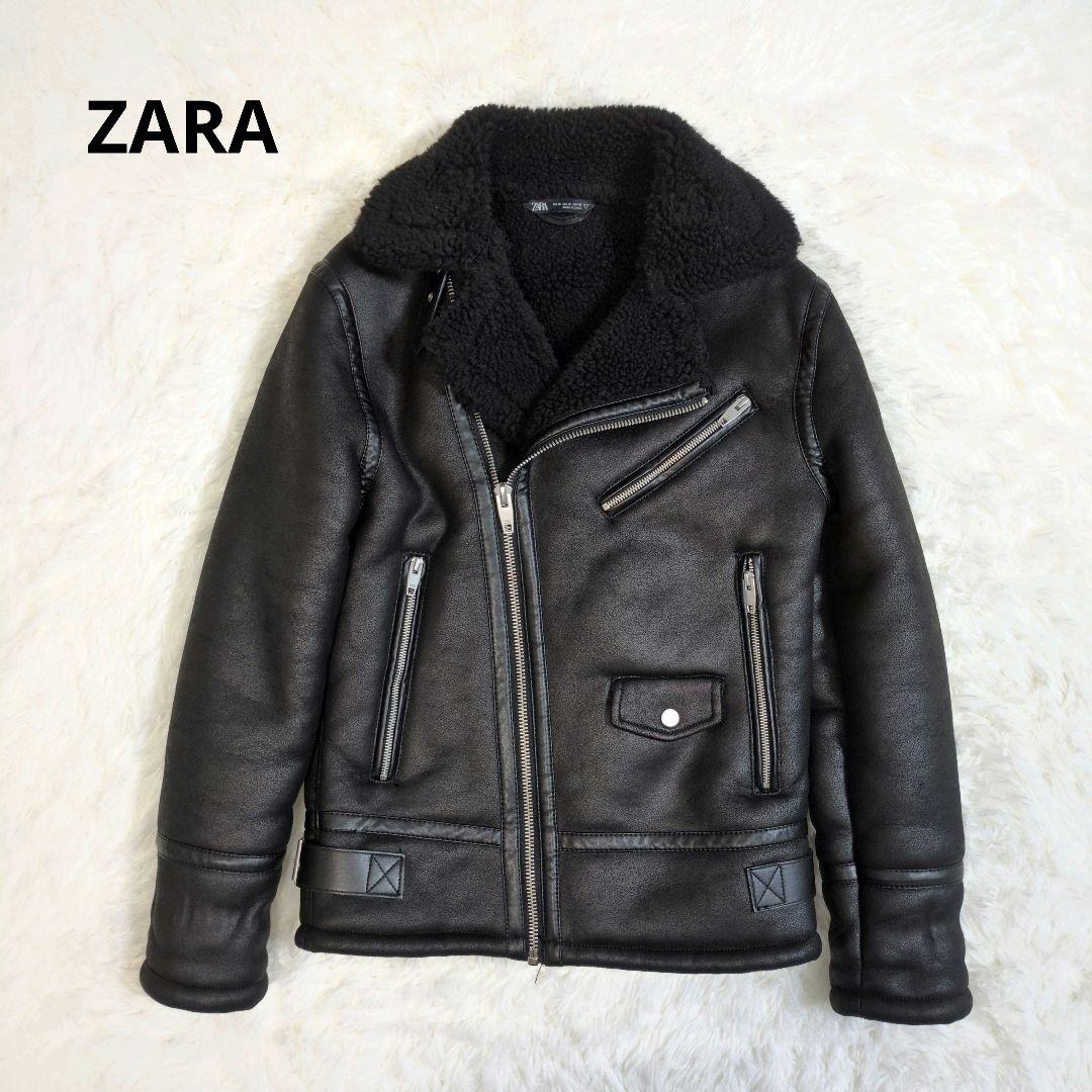 ZARA ザラ フェイク ムートン ライダース ジャケット ボア ブラック 黒