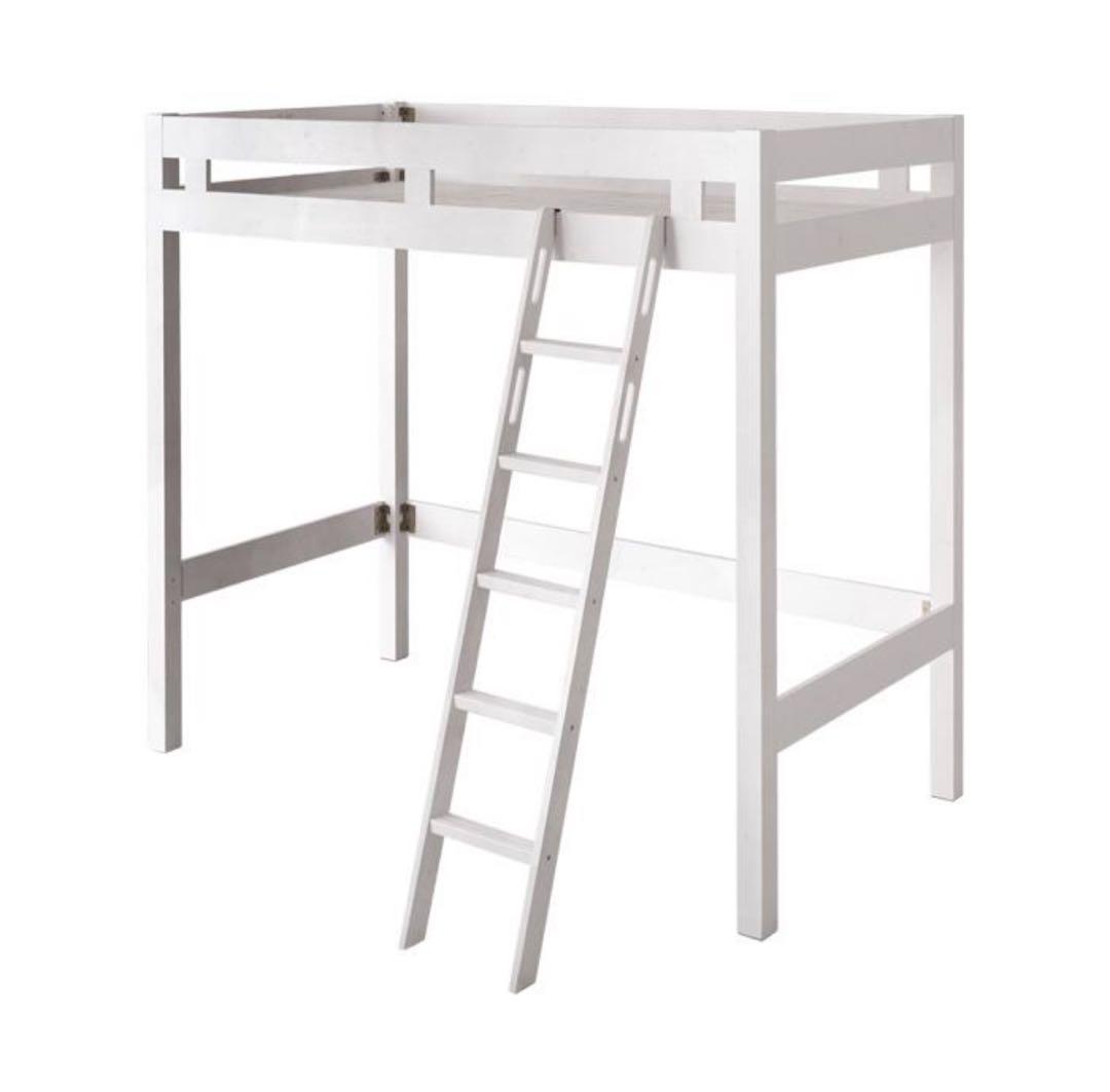 【引き取り@板橋区】ロフトベッド 2段ベッド 木製 ホワイト ハイタイプ Amazon｜フルサイズ木製ロフトベッド、L字型デスク/内蔵引き出し2つ/棚