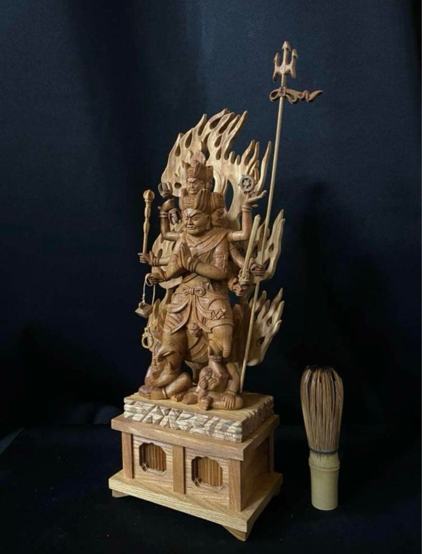 総ケヤキ材 仏教工芸品 木彫仏像 最高級品 仏師手仕上げ品 大元帥