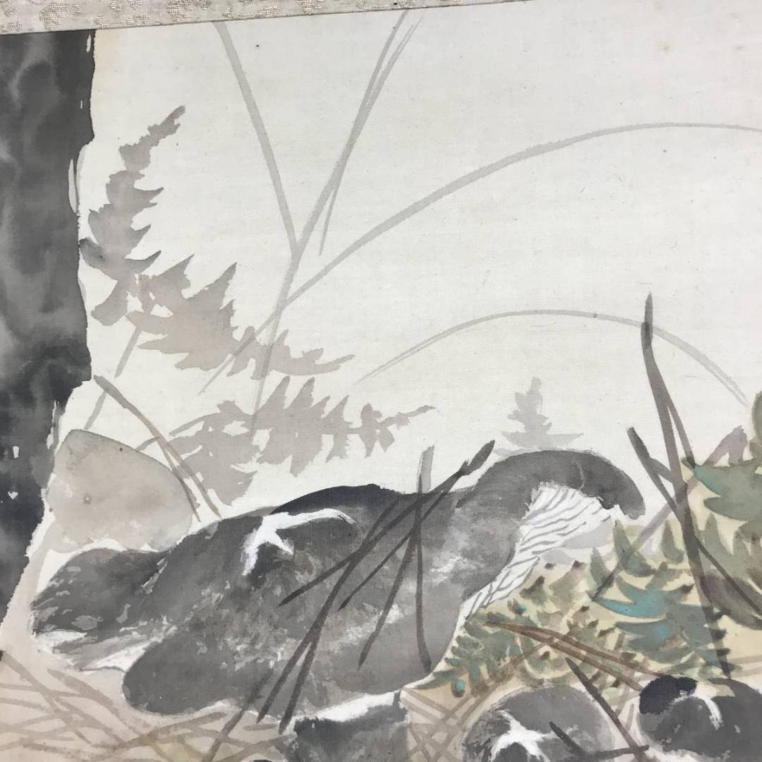 模写】小野竹喬/松茸図/山水図/マツタケ図/横物/掛軸☆宝船☆AD-636