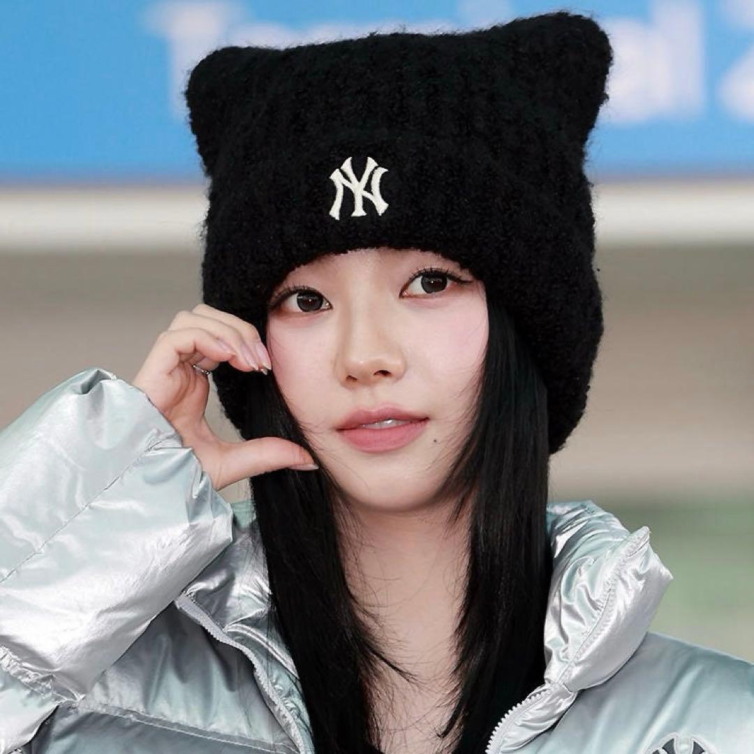 新品】カリナ着用 MLB KOREA 猫耳 ニット帽 ブラック - メルカリ