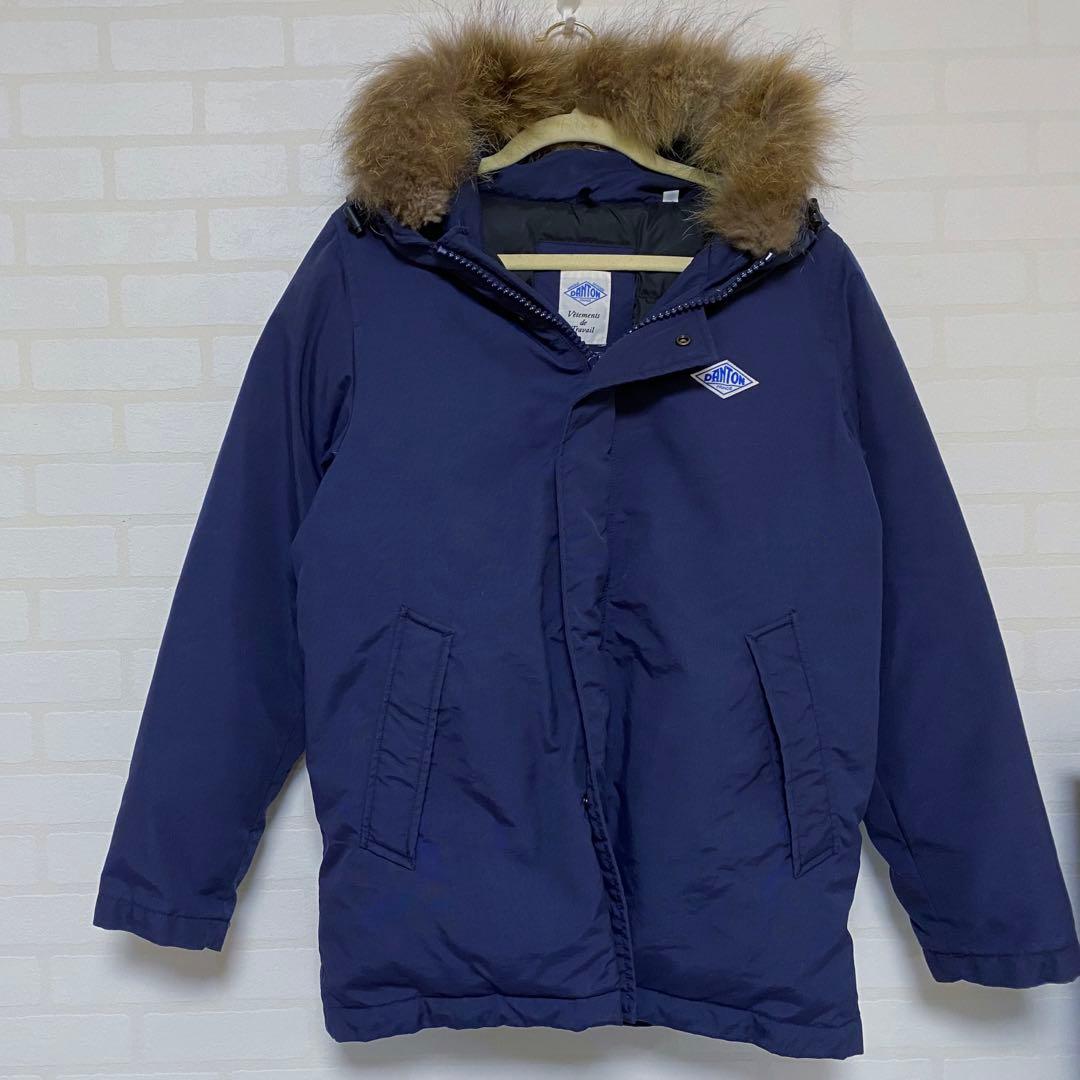 DANTON ダウンジャケット 青タグ フード ファー付き ネイビー - メルカリ