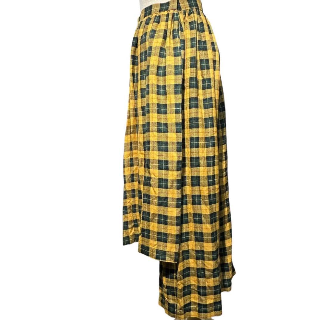 イエロー・グリーンチェック柄ロングスカート - メルカリ