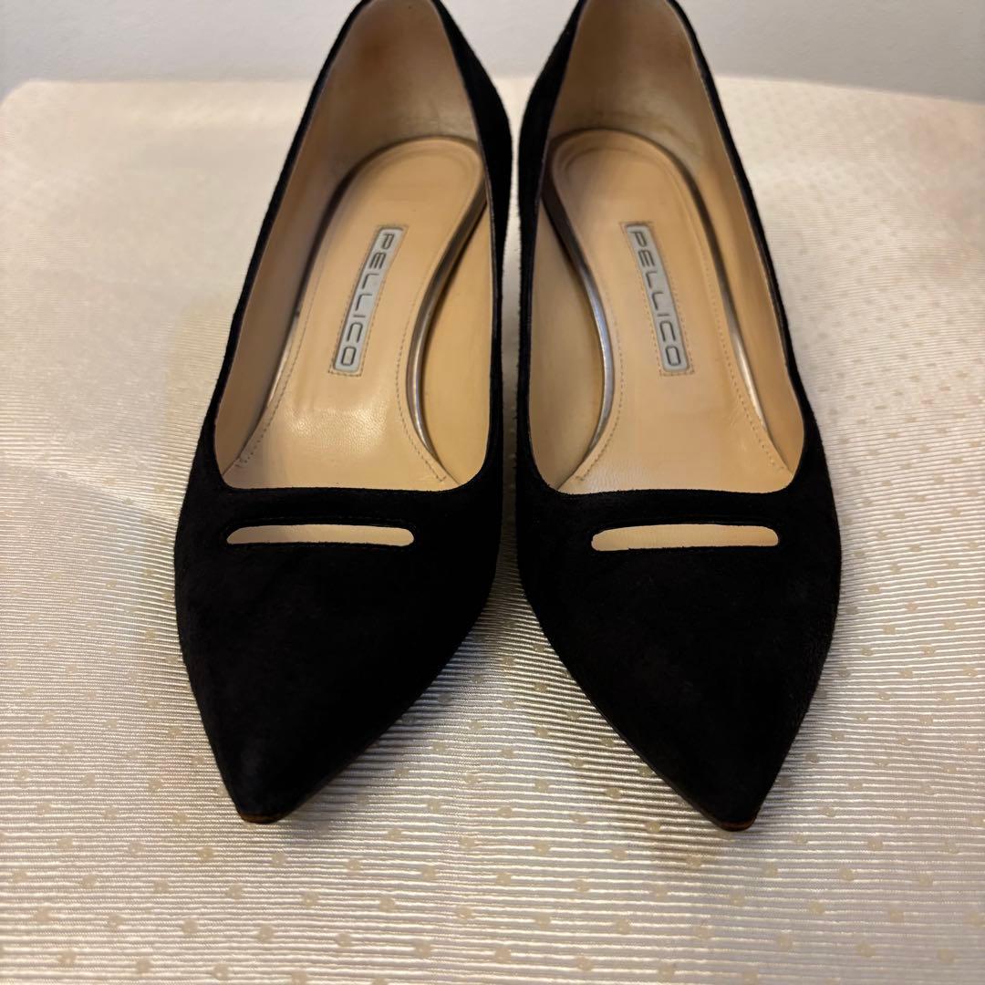 ペリーコ パンプス アネッリ　スエード　黒 ポインテッドトゥ 24.5cm