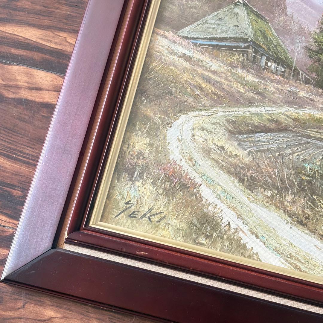 関健造「山村風景」油彩 F10 額装 應美会会員 岐阜県出身 油絵 油画