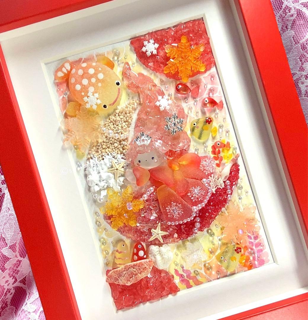 お月様とプリンセス インテリア シーグラスアート 冬 玄関飾り オブジェ ガラス シーグラスアート 癒しの森 満月 お月見 北欧 ガラス細工 海の宝石