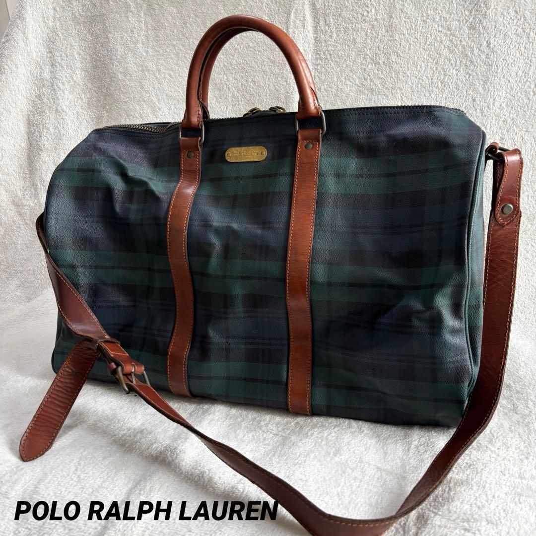 ポロラルフローレン ボストンバッグ ２WAY 緑 PVCレザー ブラックウォッチ ポロラルフローレン ボストンバッグ 2WAY 緑 PVCレザー ブラック