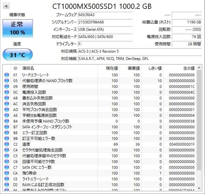 ✨使用時間短い✨2個セット✨SSD 1000GB✨2.5インチ✨11-04