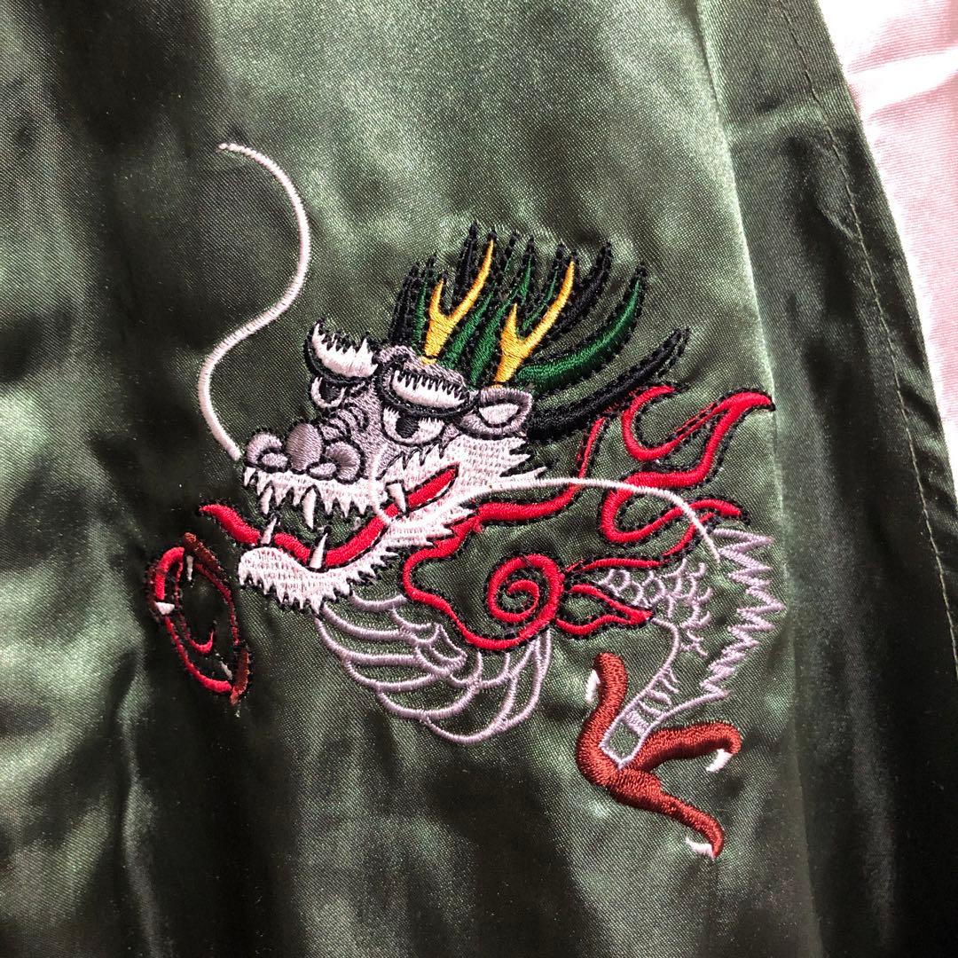 90s 是空 ドラゴン刺繍 緑色 スカジャン メンズLサイズ - メルカリ
