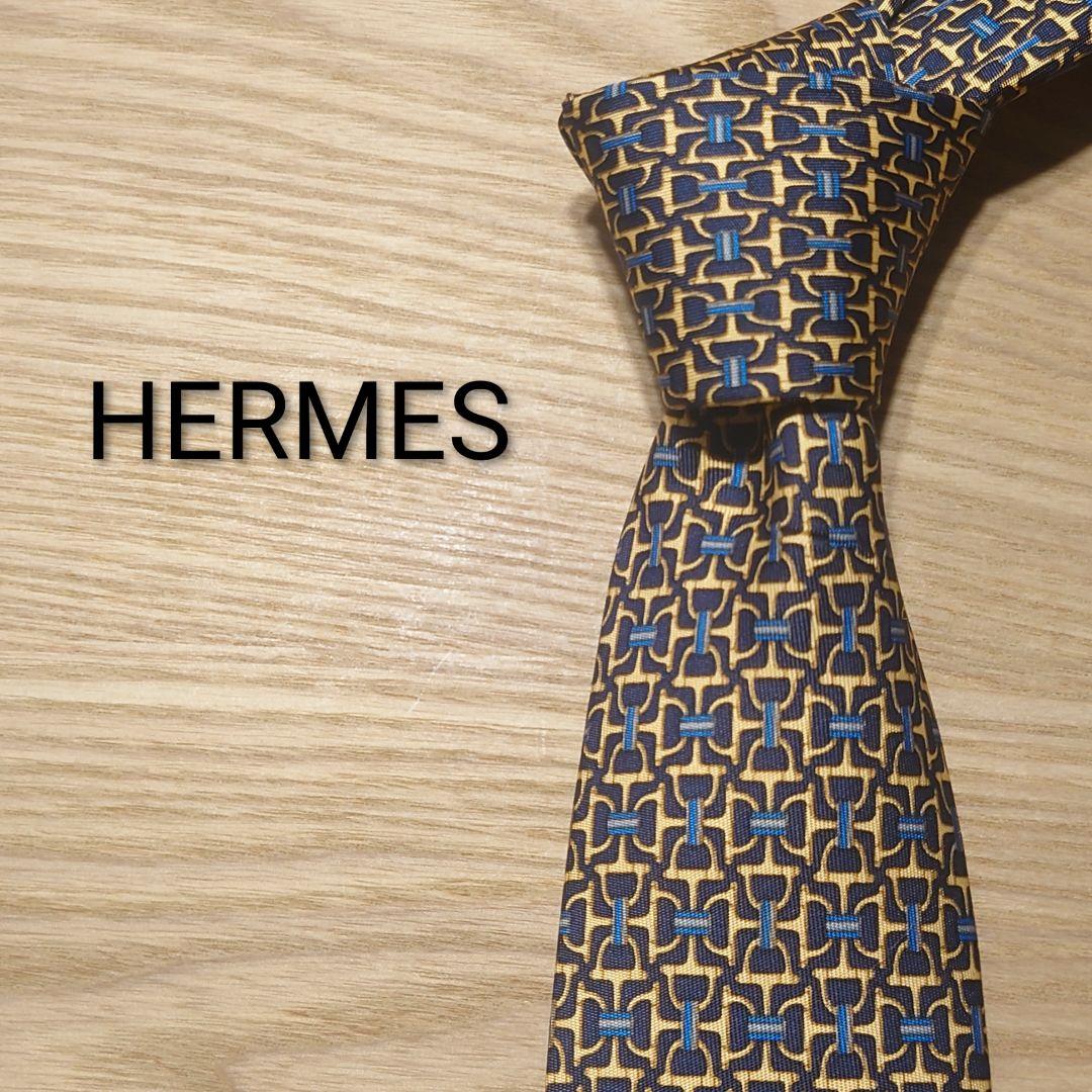 HERMES エルメス 幾何学模様 シルクネクタイ ブルー - メルカリ