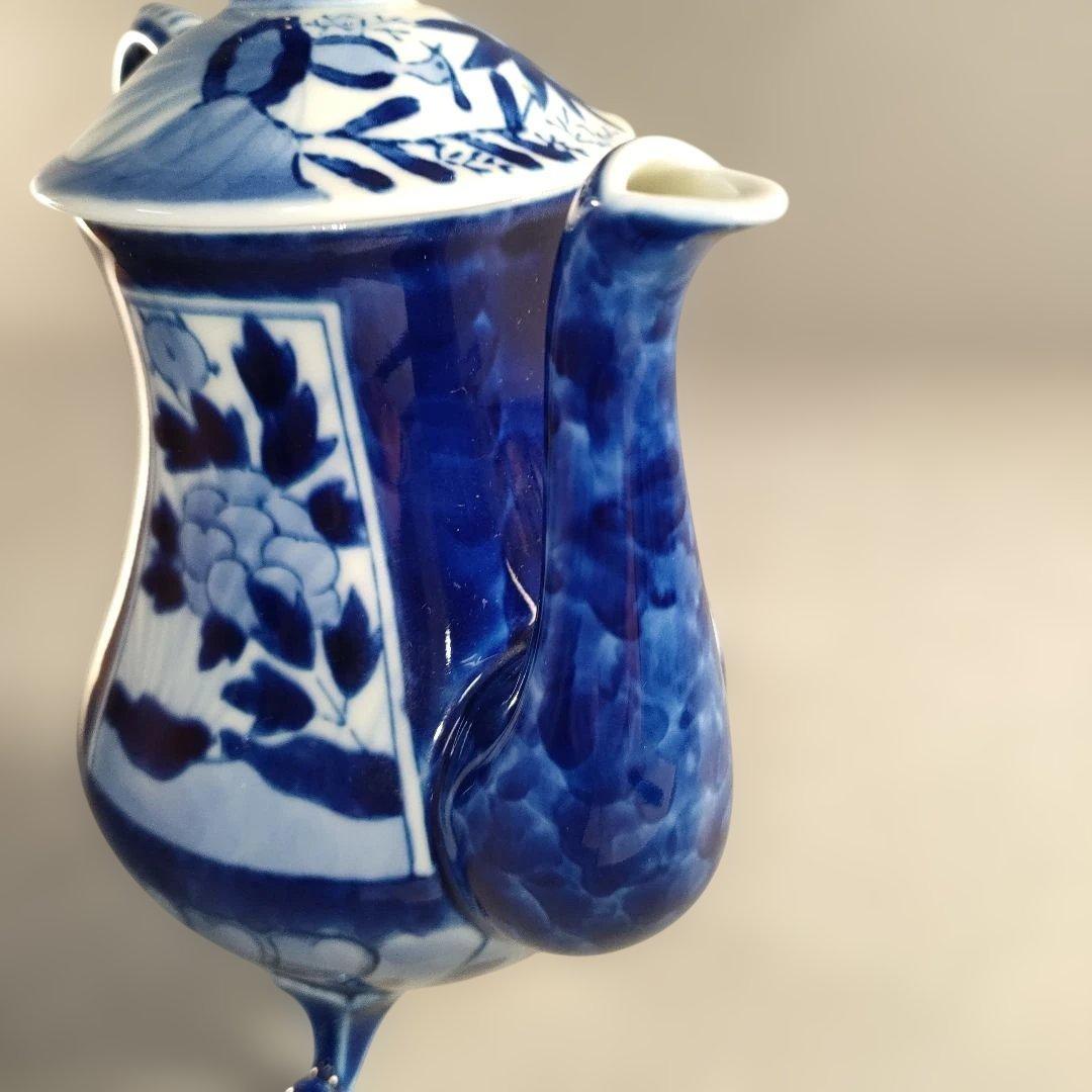 A1352-9/有田焼/深川製磁/染付花唐草文VOCポット/茶器/茶道具/煎茶