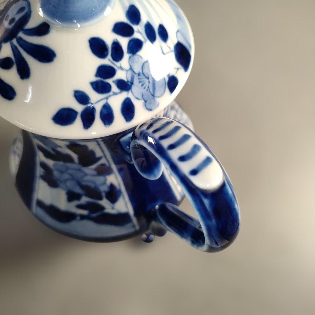 A1352-9/有田焼/深川製磁/染付花唐草文VOCポット/茶器/茶道具/煎茶