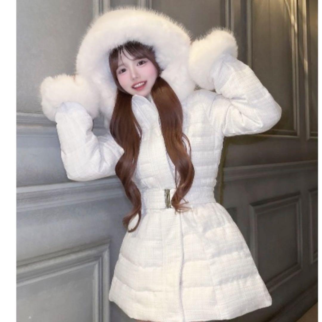 ダウンジャケット S ダーリッチ レディミディツイードダウンコート 未