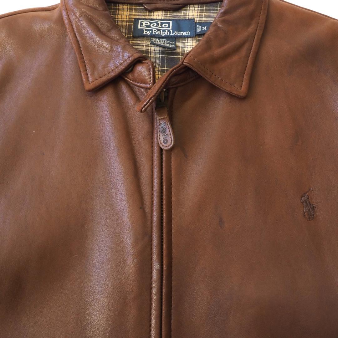 ラルフローレン シングルライダース 革ジャン ブラウン 裏地チェック