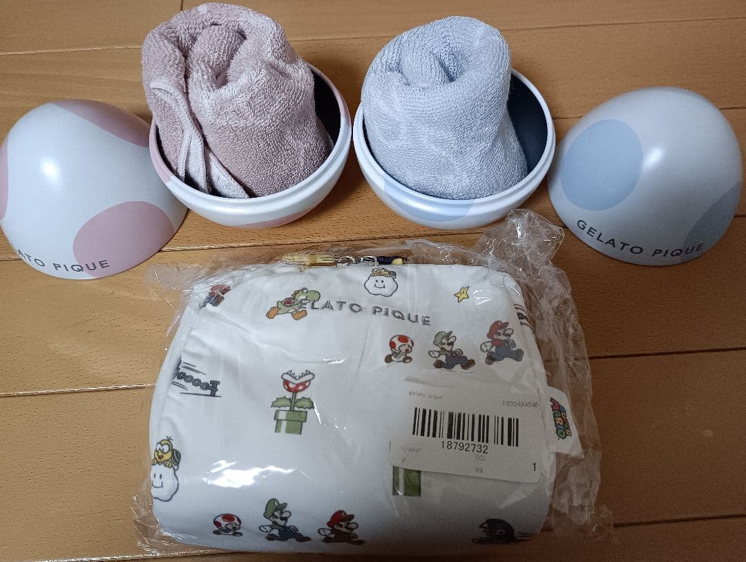新品 ジェラートピケ マリオポーチ＆ヨッシーハンドタオルピンク