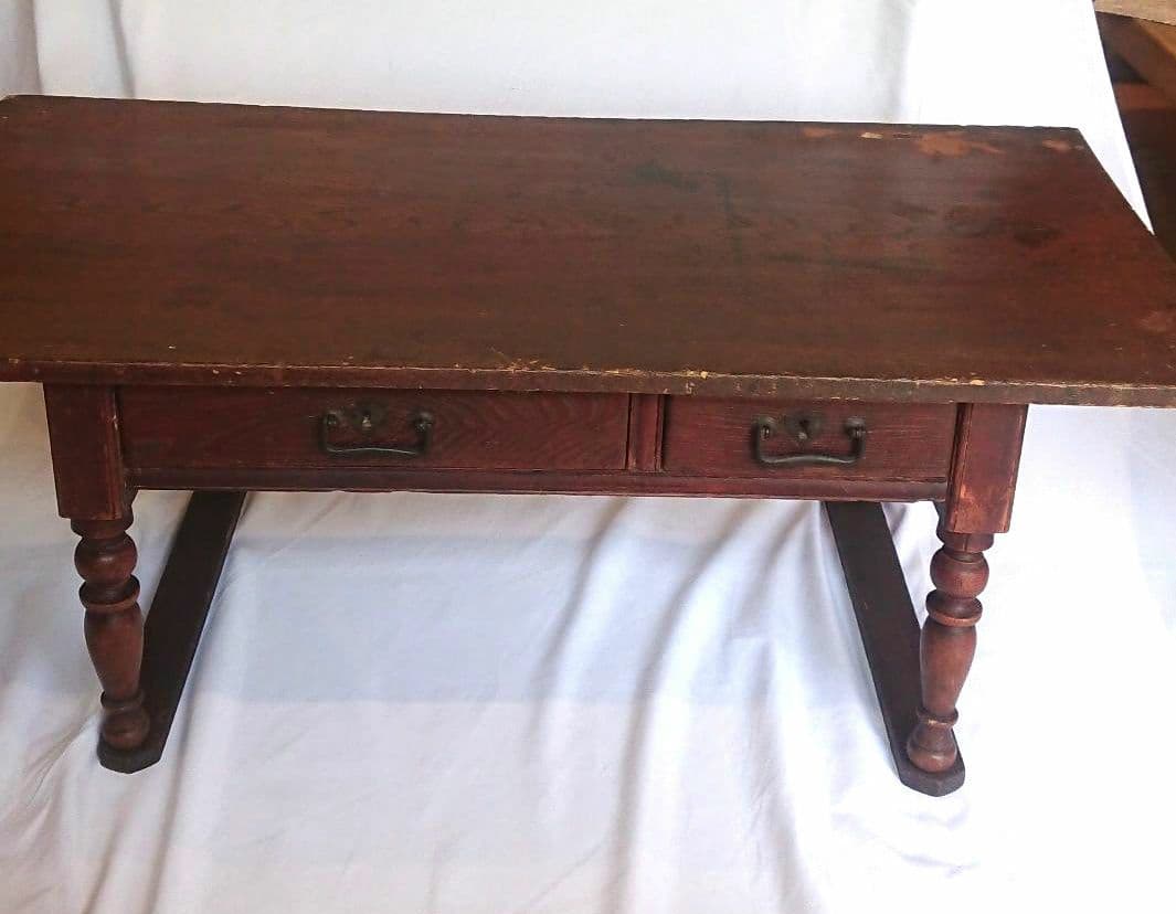 昭和レトロ】木製文机 ダークブラウン 引き出し2つ アンティーク