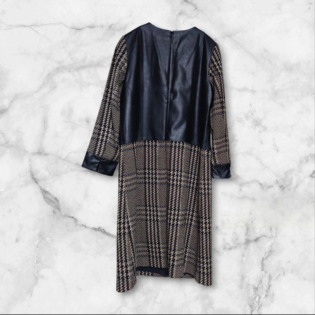 HIROKO BIS ジャガードツィードプリントドレス 皮革 異素材
