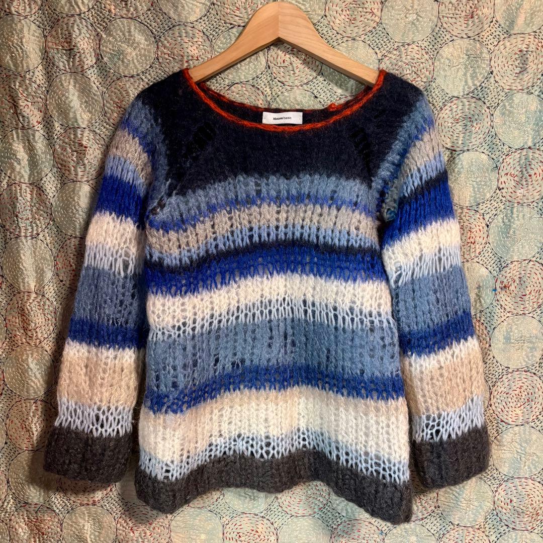Maiami マイアミ】マルチボーダー モヘア ニット セーター 柄 青白