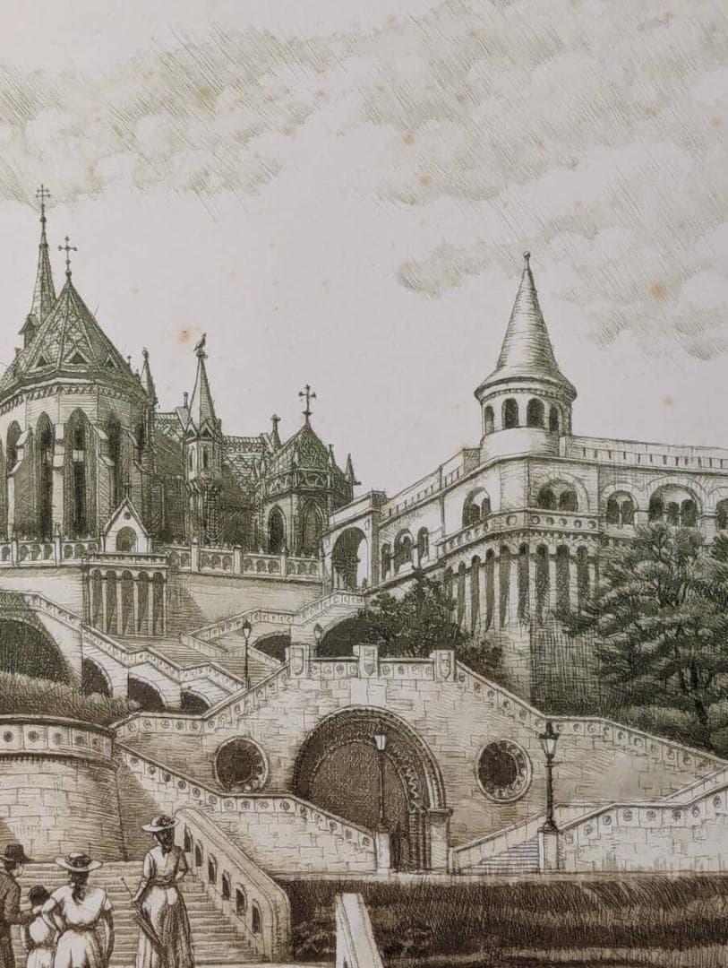 真作】版画 作者不詳 サイン有 銅版画 漁夫の砦 ハンガリー 名品 T194