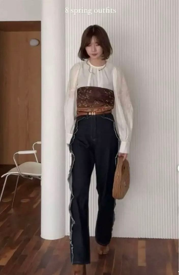 【Eaphi】 RUFFLE DETAIL DENIM PANTS Frilled Ruffle Pants Denim – carol's boutique