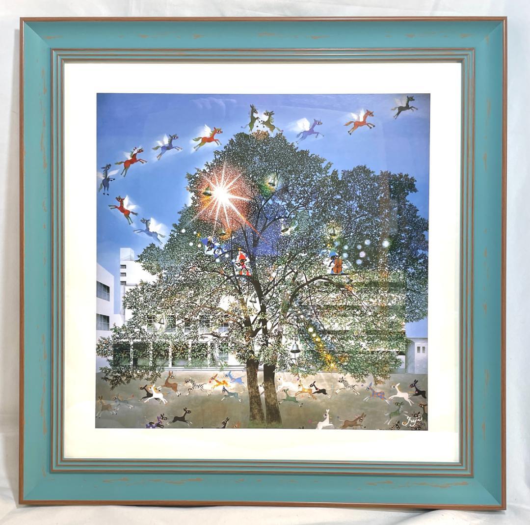 新品】藤城清治「光陰の中の巣立つ仔馬たち」ポスター大サイズ 額付 48