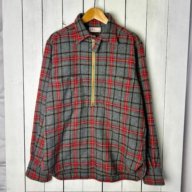 Mr.Bond タータンチェック チンスト付き ハーフジップウールシャツ S