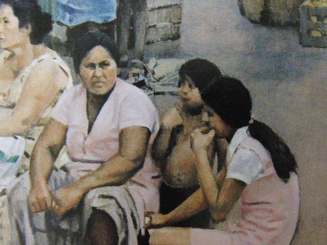 吉井淳二、【市場】、希少な額装用画集より、新品額装付、状態良好