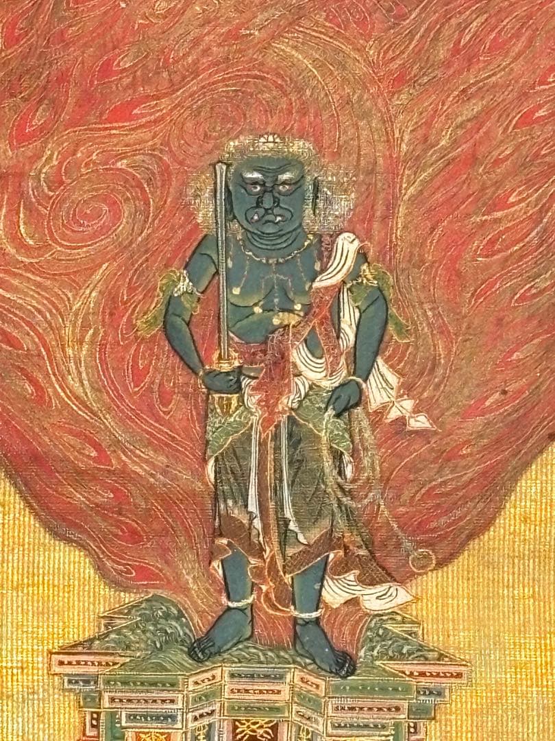 絹本極彩色 不動明王立像」木版画 江戸時代後期頃筆 1枚|仏画 仏教美術