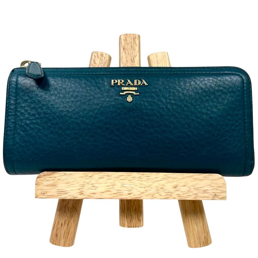 プラダ 長財布 L字ファスナー ゴールドロゴ 本革 希少カラー 美品