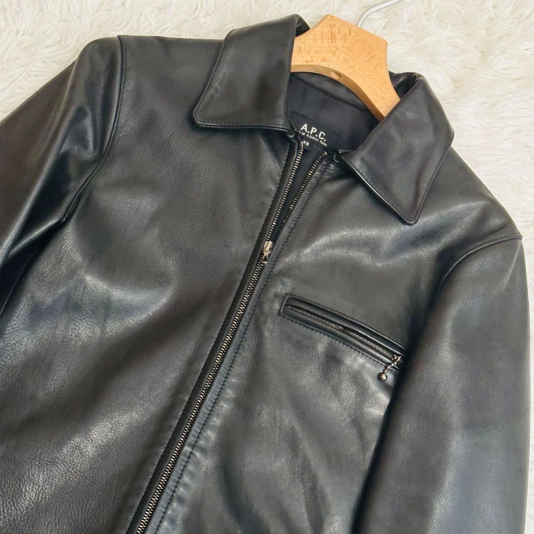 美品 A.P.C. 馬革 ホースレザージャケット シングルライダース