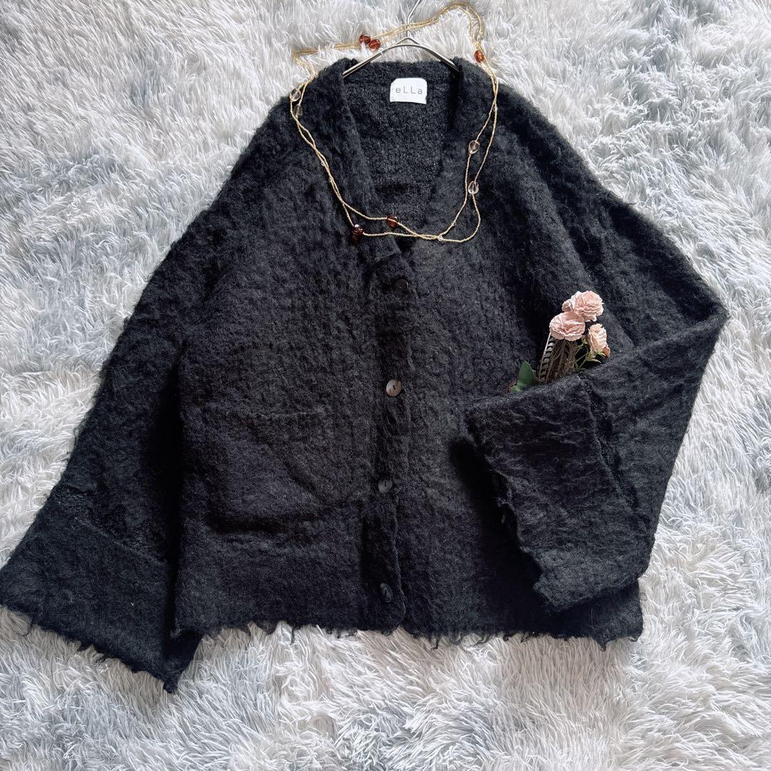 eLLa_selectshop シャギーニットカーディガン ゆったり 黒 美品 - メルカリ