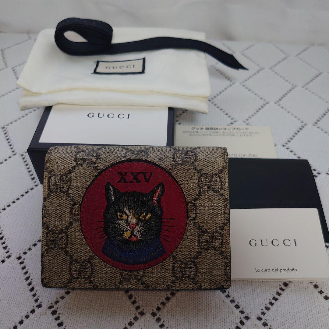 GUCCI 二つ折り財布 猫の刺繍 リネアキャット 付属品完備 - メルカリ