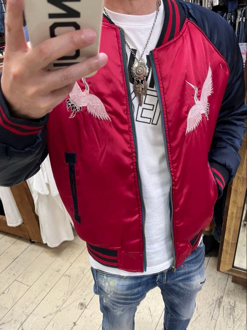 サ*ん様 U.S.NAVY SEABEES×鶴刺繍 リバーシブルスカジャン スー