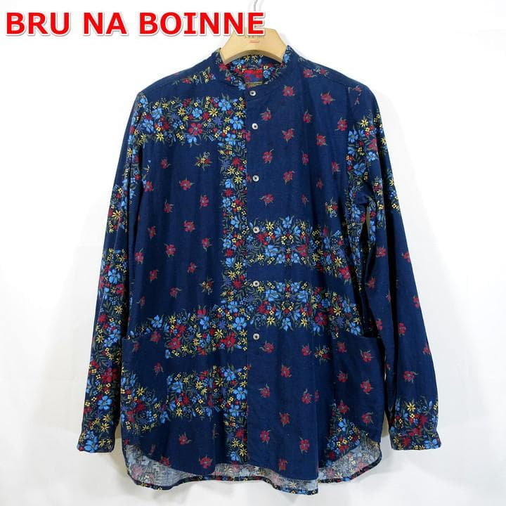 ☆良品☆ブルーナボイン 花柄スタンドカラーシャツ BRU NA BOINNE