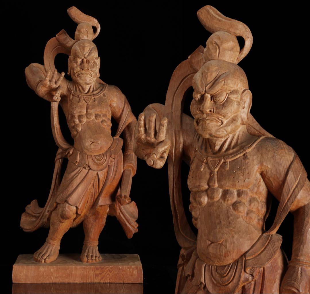 大型 木彫 仁王像 阿形 金剛力士像 59cm 仏像 一刀彫 仏教美術 古美術品 仏教美術 金剛力士像（阿形 吽形）仁王像 彫刻 極上品 木彫仏像 彫刻