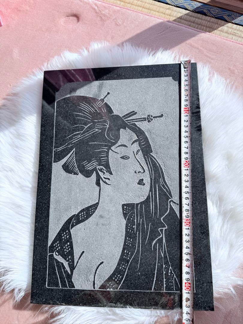 ヴィンテージ 和風美人図 石彫レリーフ 浮世絵風 7.6kg