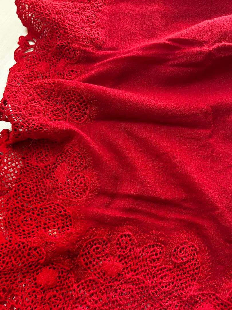 ファリエロサルティ レア レースエッジ 赤 ストールマフラーショール