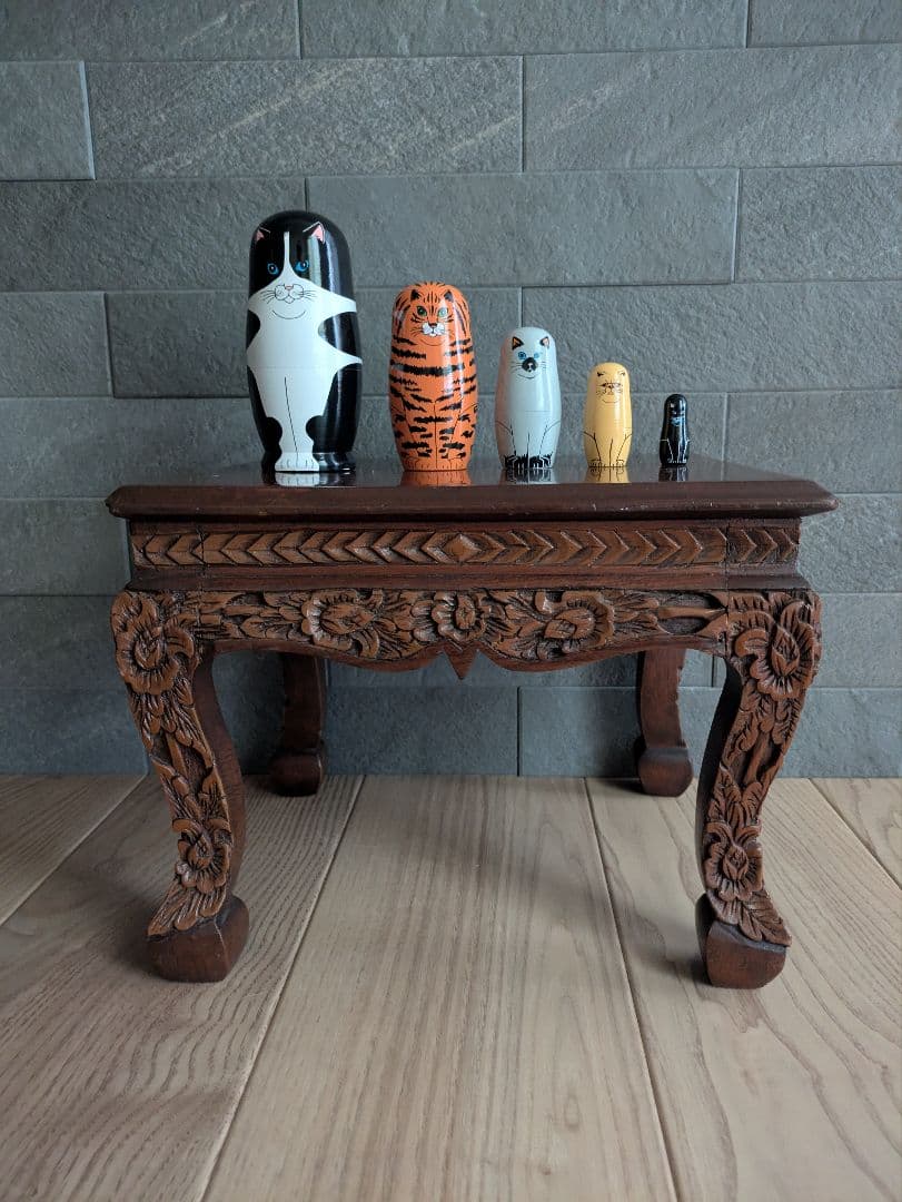 花台 木製 彫刻 飾り台 アンティーク調 アジアン家具 猫脚