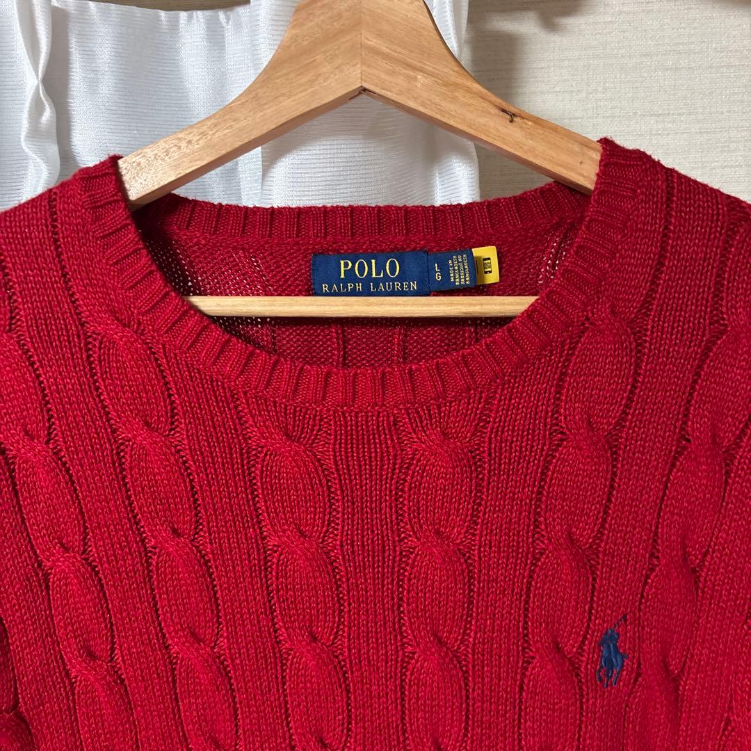 美品】ポロラルフローレン 現行 赤 ケーブルニットL - メルカリ