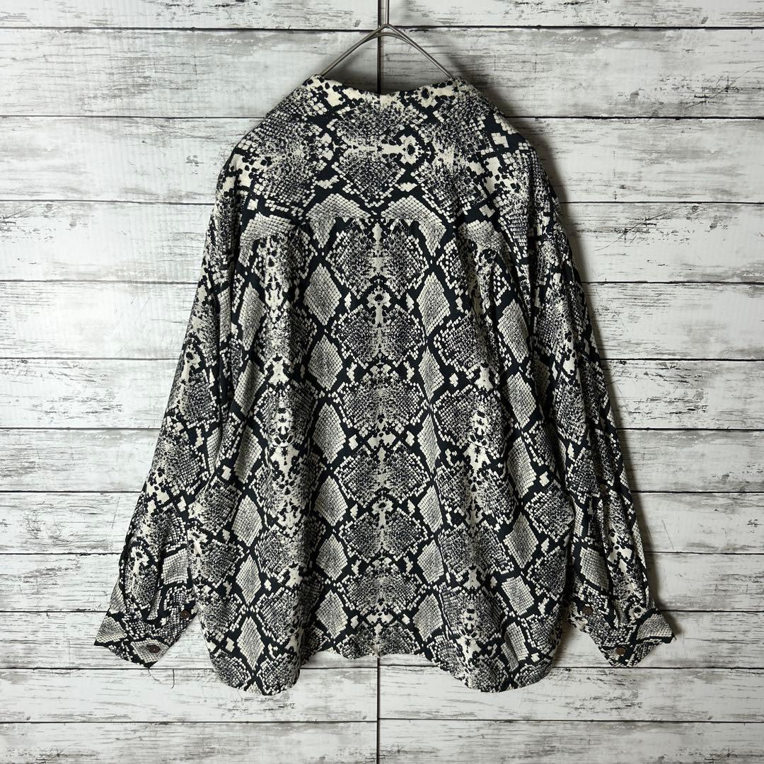 3414M【美品】ワコマリア☆蛇/パイソン柄 長袖ハワイアンシャツ 人気