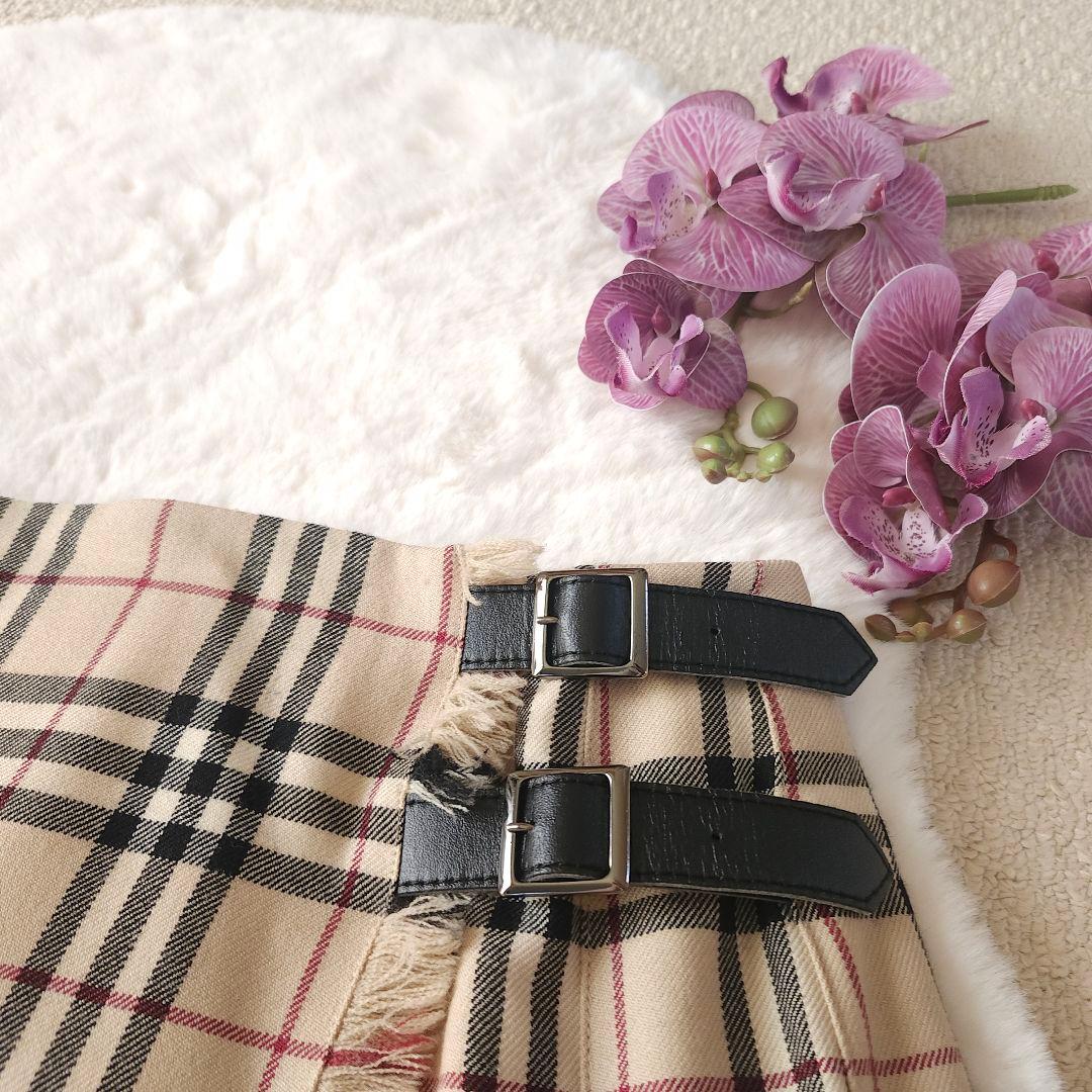 BURBERRY LONDON ベルト付きノバチェック柄 プリーツラップスカート