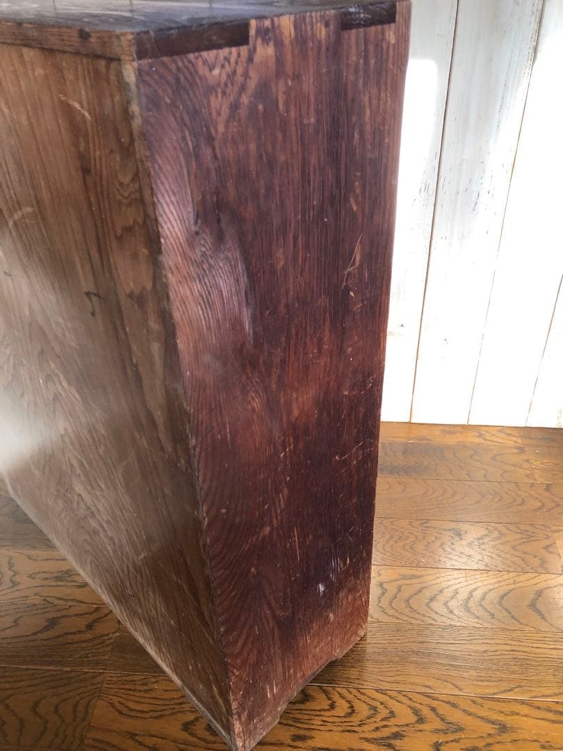 □レトロ□古い木小ぶりな鬼ダイヤガラス戸の本棚 収納