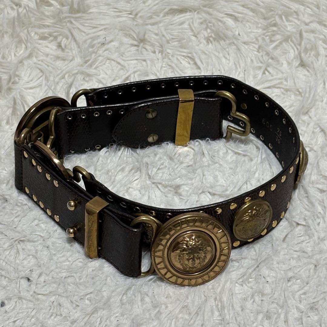 超希少✨ヴェルサーチ ベルト メデューサ ハラコ スタッズ ブラウン