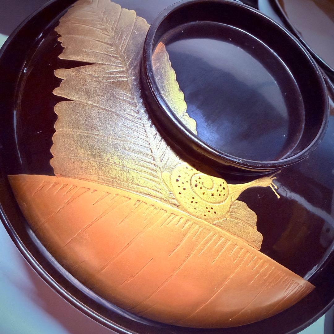 漆器輪島塗 蒔絵金彩細工 沈金木製 蓋付椀 お煮物椀 吸物椀 10 客