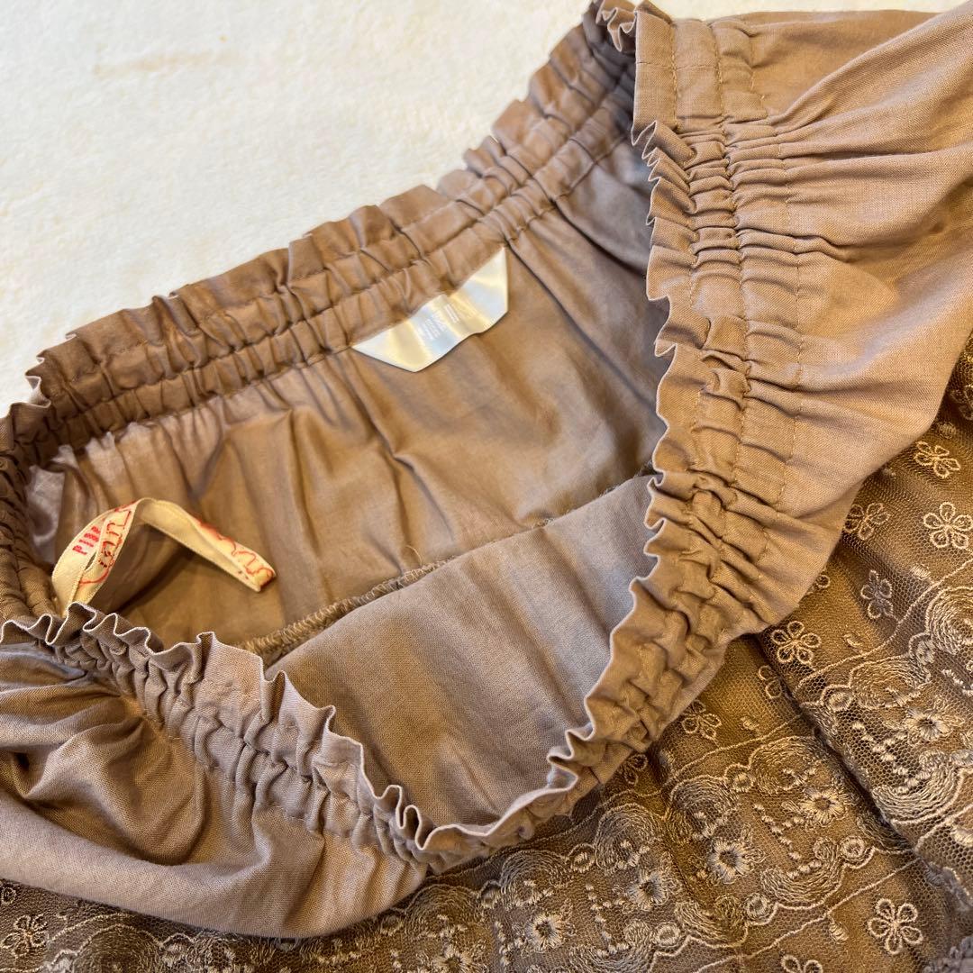 美品】ピンクハウス 花刺繍チュールレース かぶせ段々フリルスカート