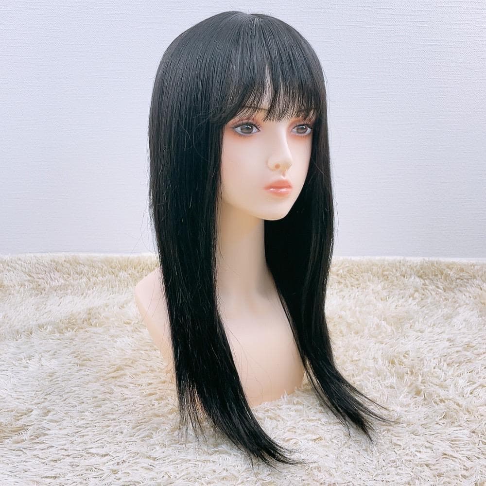 人毛100% フルウィッグ 医療用 ロング ストレート ブラック 黒髪 60cm フルウィッグ ロング ストレート 60cm ウィッグ フル 全頭かつら