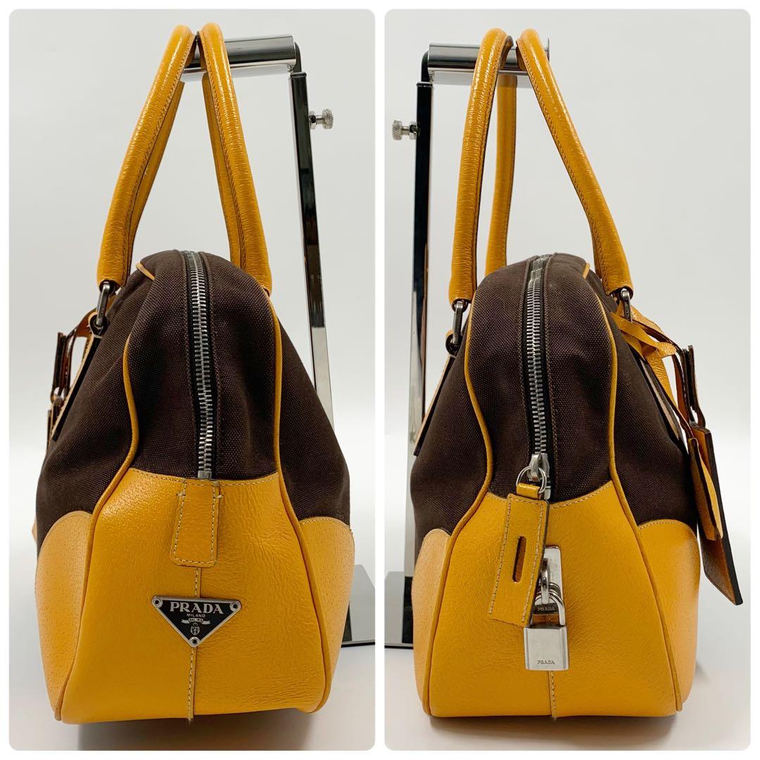 ✨美品✨】プラダ ミニボストンバッグ 三角ロゴ レザー ブラウン